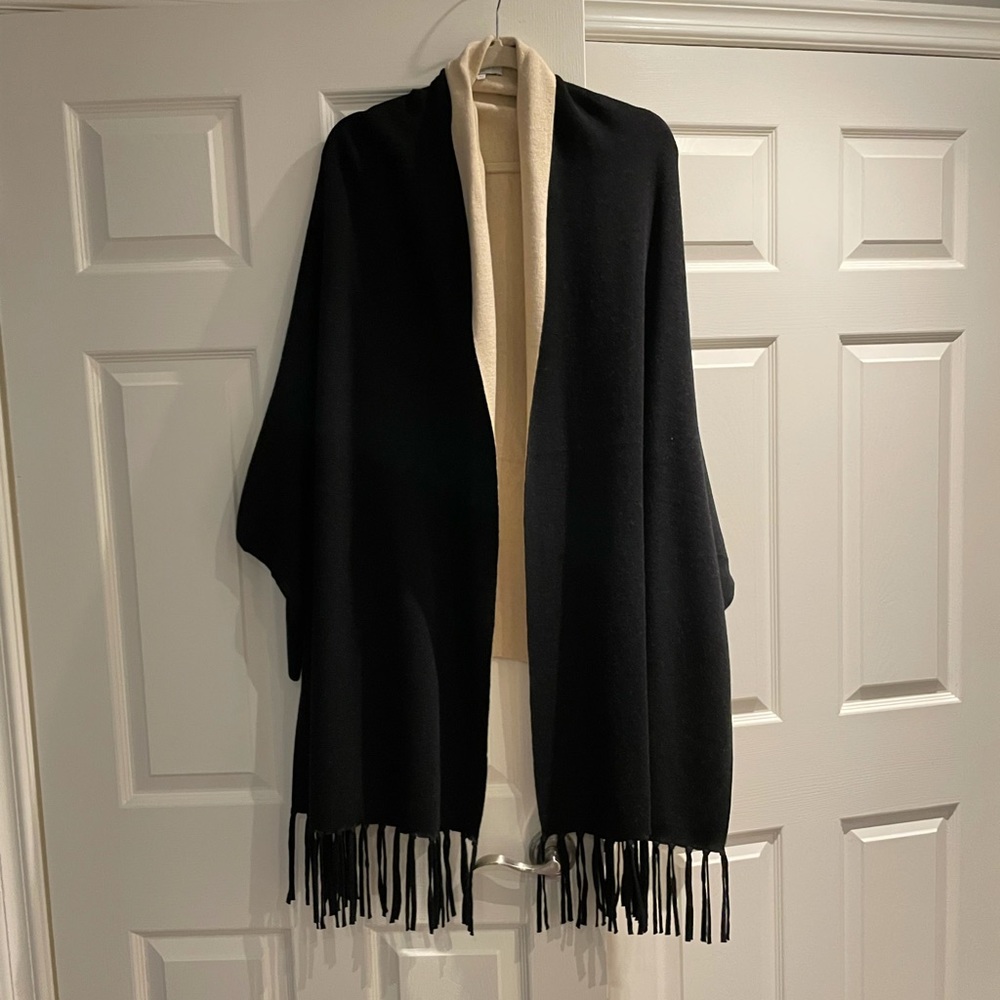 Sandro Celeste Fringed Cardigan Black Beige
